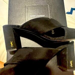 Saint Laurent Lou Lou mules black and gold
